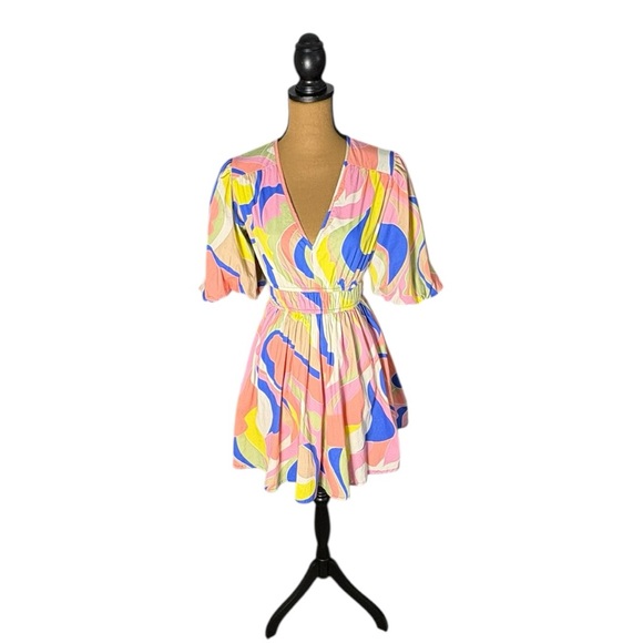 Sincerly Jules Dresses & Skirts - Sincerely Jules Psychedelic Abstract Puff Sleeve Mini Dress Women’s Small